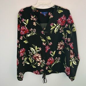 Black Floral Button Down Long Sleeve Blouse